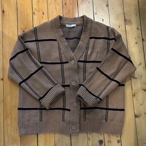Frank & Oak Camel and Black Plaid Cardigan